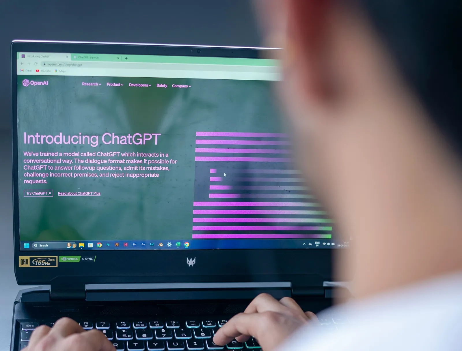 A student types on a laptop with the ChatGPT introduction page open, a snapshot of how AI tools are becoming part of everyday learning.